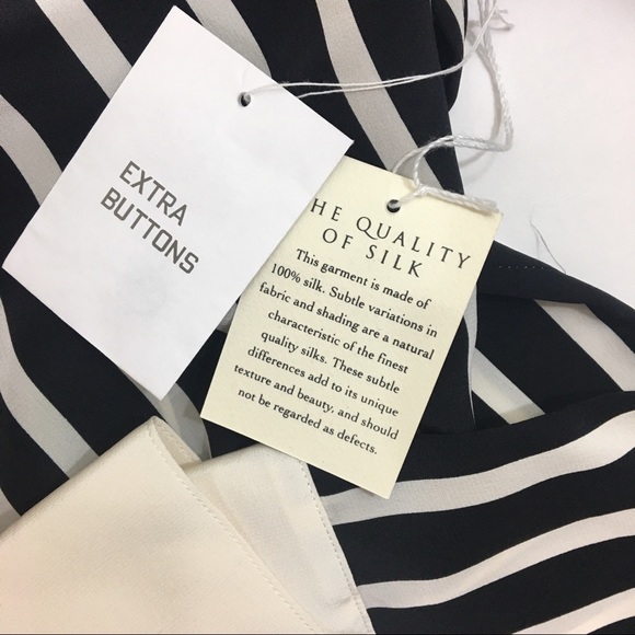 SOLD NWT Black & Cream Silk Striped Blouse - Picture 2 of 3